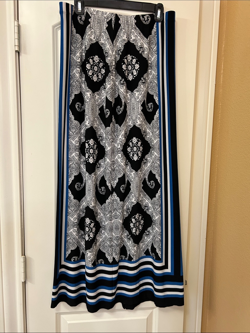 Cato Black, Blue, White Paisley Maxi Skirt with Blue Border